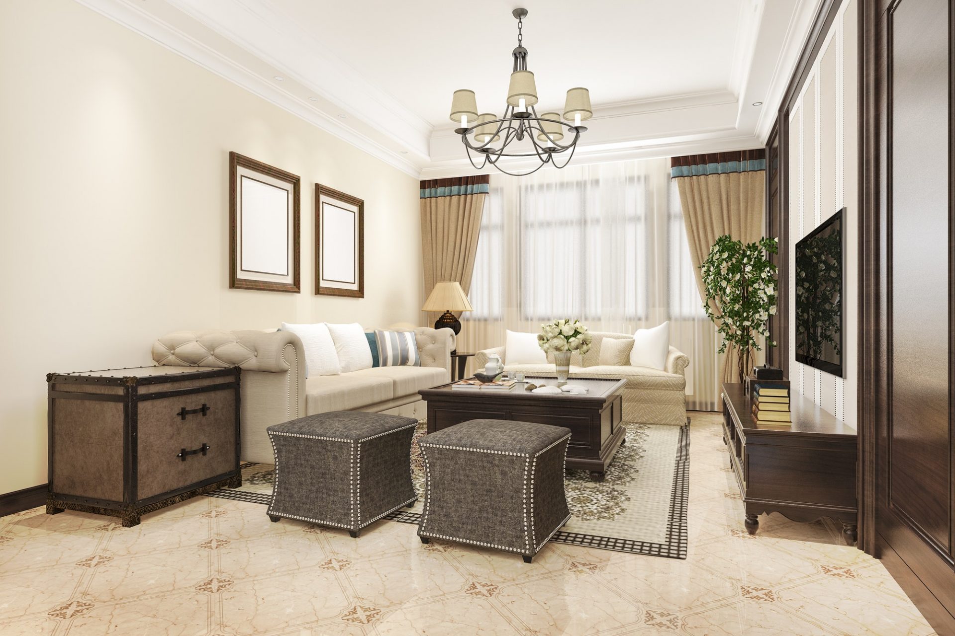 3d rendering luxury and classic living room with american vintage style-harvey-blinds